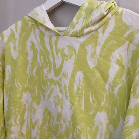 BP Hoodie Sweatshirt Cream Green Brush Stroke Marble Casual Oversized - Picture 2 of 10